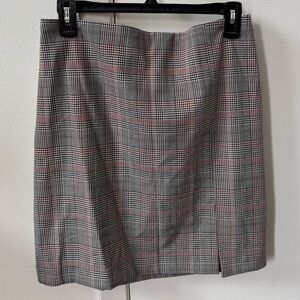 Rachel Zoe Gray Plaid Pencil Skirt with Pink Windowpane